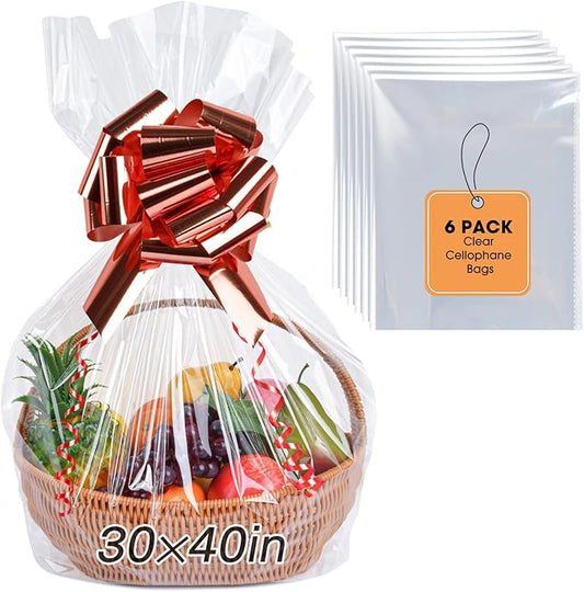 Yuiicaov 6PCS Extra Large Cellophane Bags, 30x40 Inches Clear Cellophane Wrap for Gift Baskets, Jumbo Huge Packaging Clear...