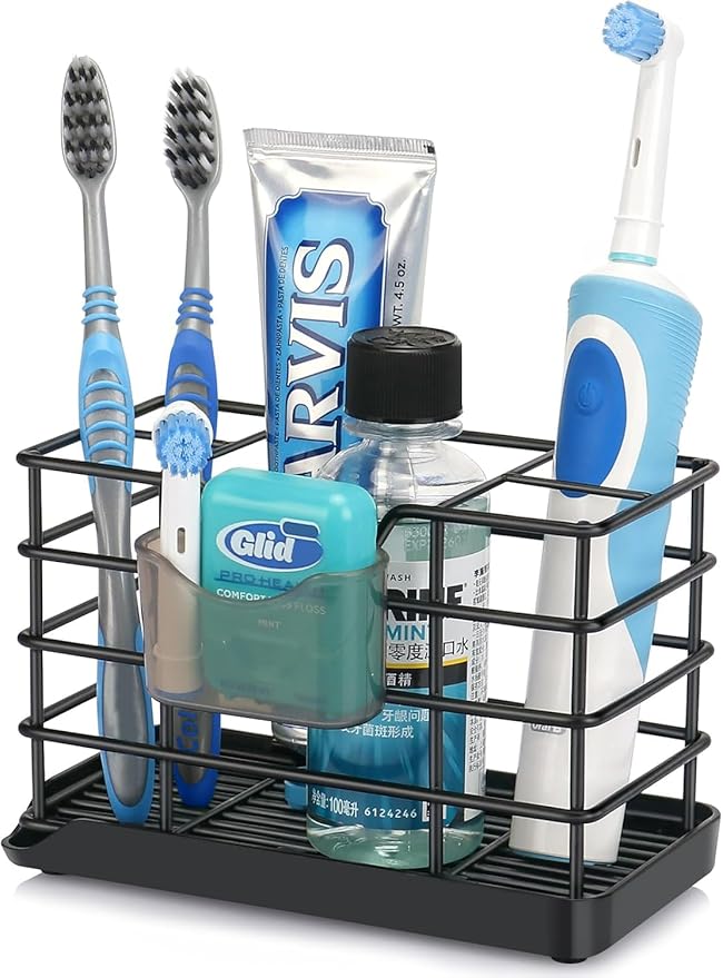 Toothbrush Holders for Bathrooms, Stainless Steel Bathroom Toothbrush Holder Kids Electric Tooth Brush Holder and Toothpas...