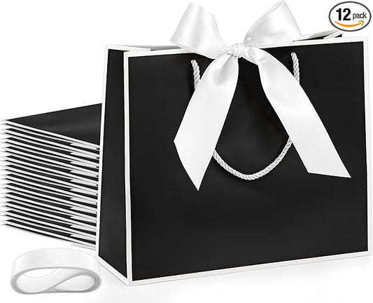 Silkfly 12 Pcs Thank You Gift Bags with Handle 12x10x4'' Welcome Elegant Gifts Bag with Bow Ribbon for Mother's Day Weddin...