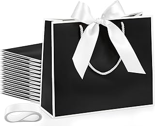 Silkfly 12 Pcs Thank You Gift Bags with Handle 12x10x4'' Welcome Elegant Gifts Bag with Bow Ribbon for Mother's Day Weddin...