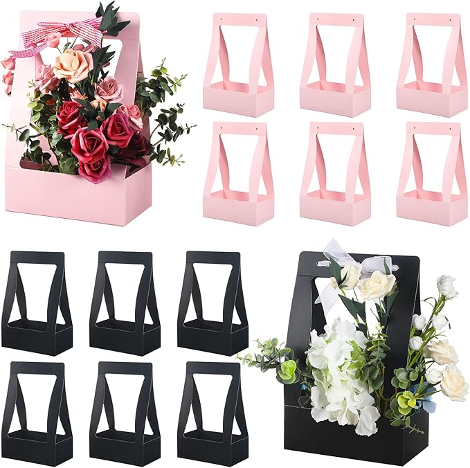 Chinco 12 Pcs Flower Gift Bags Paper Bouquet Flower Box with Handle Flower Boxes for Arrangements Floral Gift Wrapping Bag...