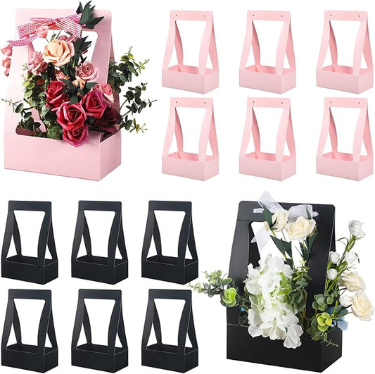 Chinco 12 Pcs Flower Gift Bags Paper Bouquet Flower Box with Handle Flower Boxes for Arrangements Floral Gift Wrapping Bag...