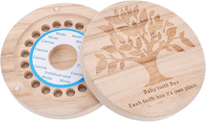 Toddmomy Baby Tooth Box 4.72X4.72X1.37In Wooden Keepsake Storage Case for Newborns Kids Tooth Holder Memory Collection Gift