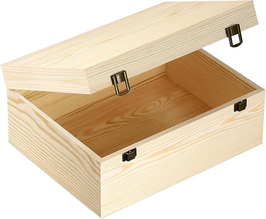 HIPNOOK Unfinished Wood Boxes Large Wooden Boxes with Hinged Lid – 12 x 9x5 Inch Keepsake Box-Memory Box for Crafts, Stora...