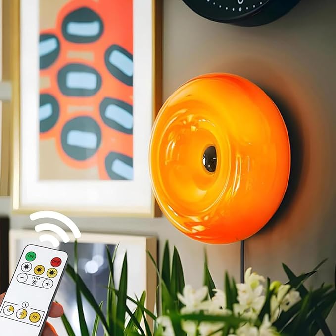 Bofea-Modern Orange Donut Lamp,Plug-in Bedside Lamp Or Plug-in Wall Sconces,Mid Century Modern Decor Wall Mount Lamps,Crea...