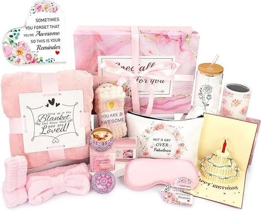 Birthday Gifts for Women, 13pc Valentine Gift Basket for Women Birthday Unique, Spa Basket Care Package Get Well Soon Box ...