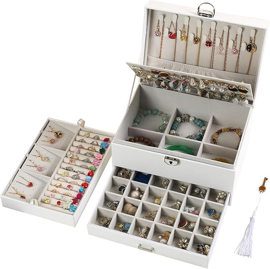 BOOVO Earring Jewelry Box For Women Girl Stud Organizer, 5 Layers Girl Jewelry Organizer Box With Lock Earring Holder Orga...