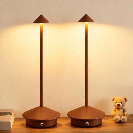 2 Pack Aluminum Cordless Table Lamp, 6000mAh Rechargeable Table Lamps, Portable Touch LED Lamp, Outdoor Waterproof Dimmabl...