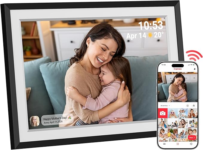 Frameo Digital Picture Frame – 10.1 Inch Smart Wi-Fi Photo Frame with Easy App Connection, Gift for Women, Mom, Grandma, W...