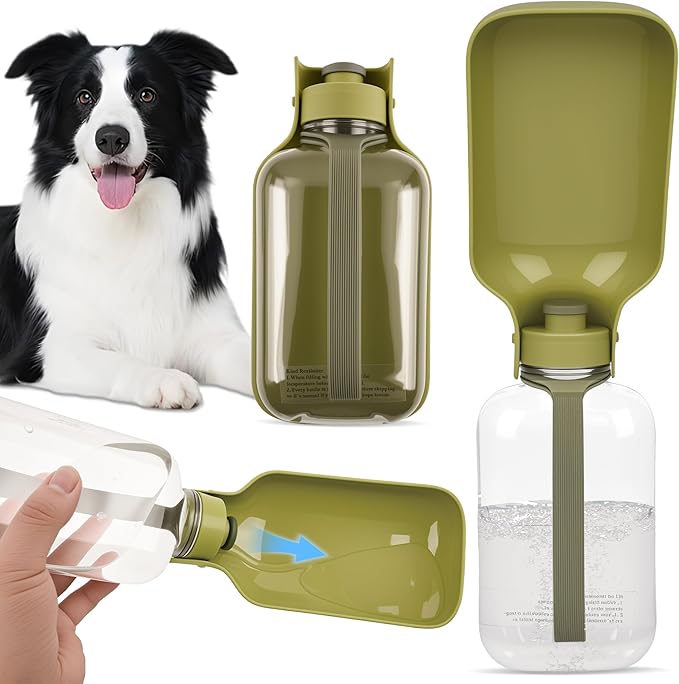 Legiuf Portable Dog Water Bottle-18 Oz Leak-Proof Green Water Bowl Dispenser for Walk Hiking or Travel