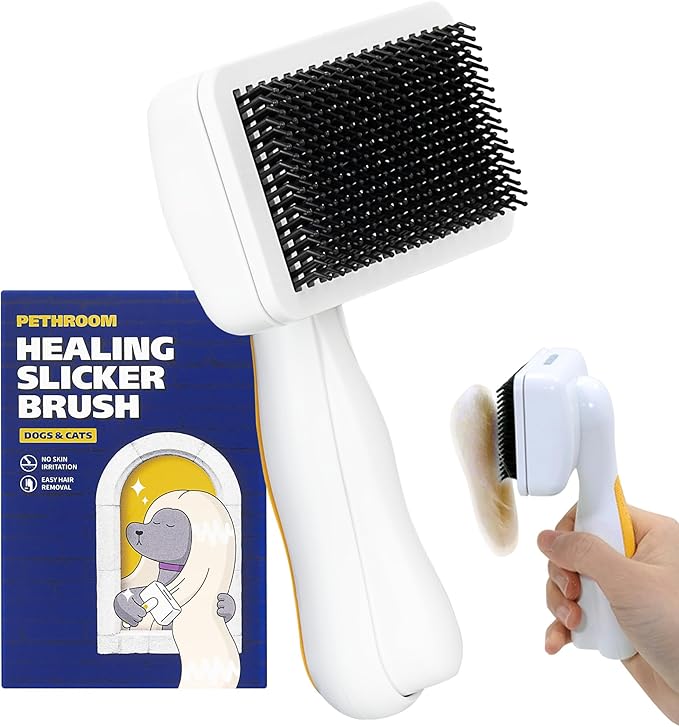 PETHROOM Self-Cleaning Slicker Brush for Dogs & Cats – Gentle Grooming & Deshedding Tool, Removes Mats & Tangles, Skin-Fri...