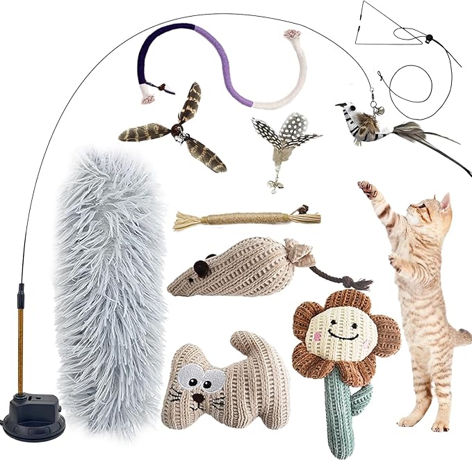 CUUOOT 7-in-1 Kitten Toys for Indoor Cats with Washable Adhesive Suction Cup, Hanging Interactive Cat Toys, Silvervine Sti...