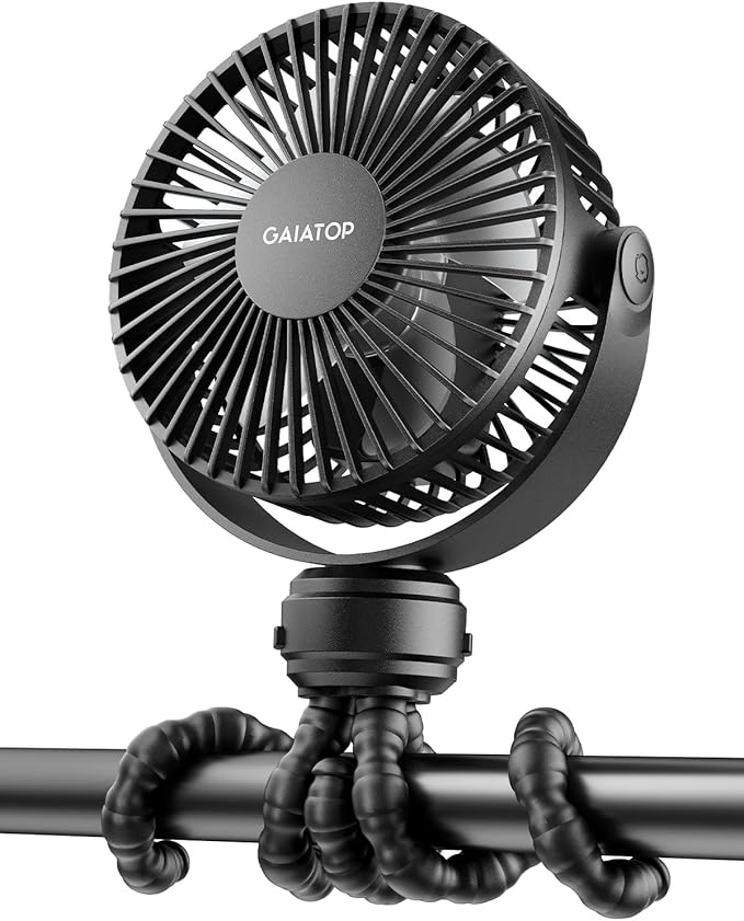 Gaiatop Mini Portable Stroller Fan, Battery Operated Small Clip on, Detachable 3 Speed Rechargeable, 360° Rotate Flexible ...