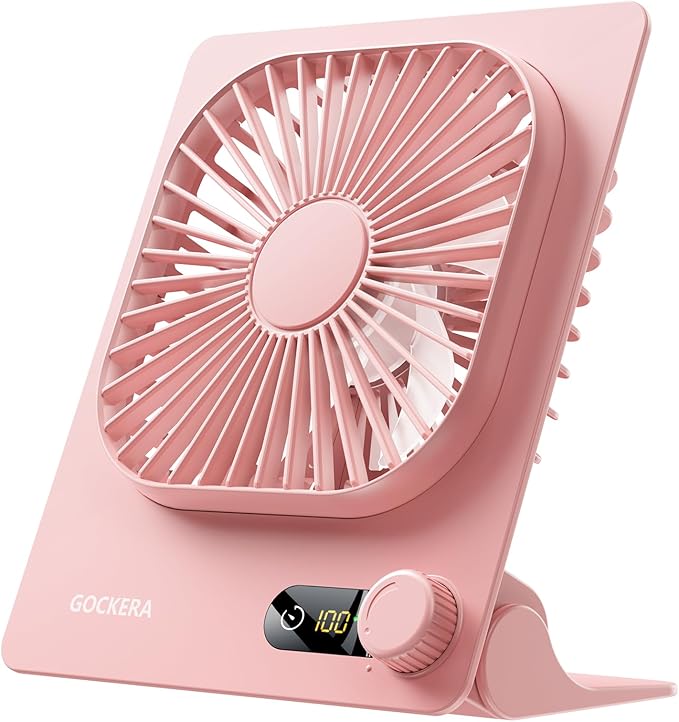 GOCKERA Desk Fan, 6.61''Ultra-thin Battery Powered Fan with Powerful Wind,100 Speeds Adjustable&Digital Display,Timer,Ultr...