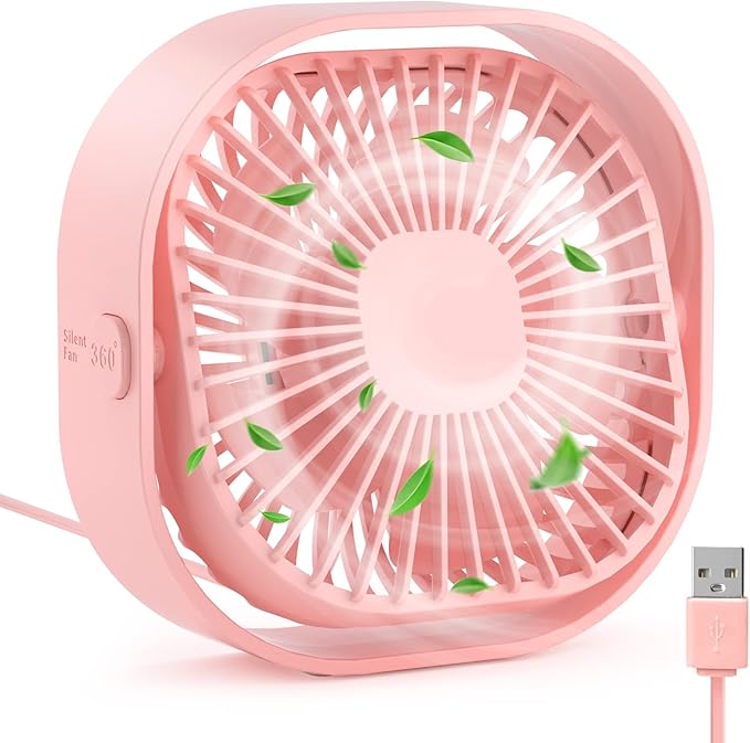 RJVW 4 Inch Small USB Desk Fan, 3-Speed Portable & 360°Rotatable Mini Cooling Fan, USB-Powered Desktop Fan for Home Office...