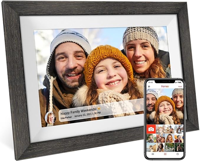 Frameo 10.1 inch Digital Picture Frame WiFi Smart Digital Photo Frame Wood IPS HD 1280 * 800 1080P Touch Screen Auto-Rotat...