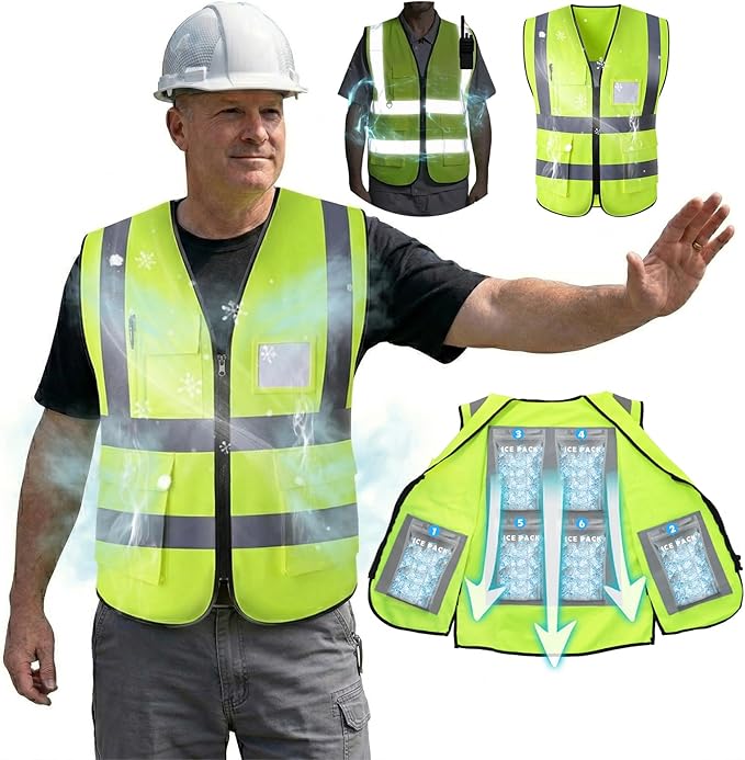 YITIAOYU Cooling Safety Vest with 20pcs Gel Ice Packs - Cooling Vest for Men Women Ice Reflective Cool Vest for Hot Weather
