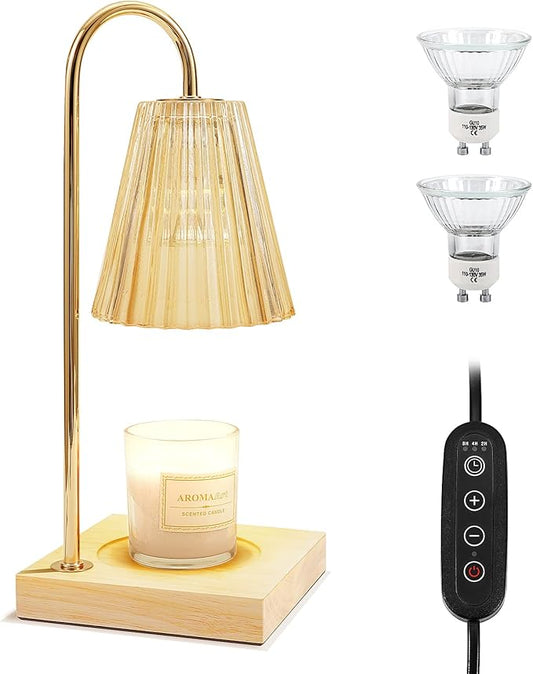 LOTKEY Candle Warmer Lamp, Dimmable Candle Warmer with Timer 2 Bulbs Wood Base Electric Candle Lamp Compatible with Jar Ca...
