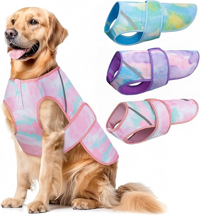 KYEESE Dog Cooling Vest, Lightweight Dog Cooler Jacket, 3D Breathable Mesh Pet Cooling Shirts for Summer with Reflective S...