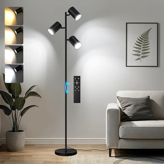 4000LM LED Tree Floor Lamp, 36W Super Bright Reading Lamp with Remote, Dimmable Tall Standing Light with 3 Rotatable Heads...