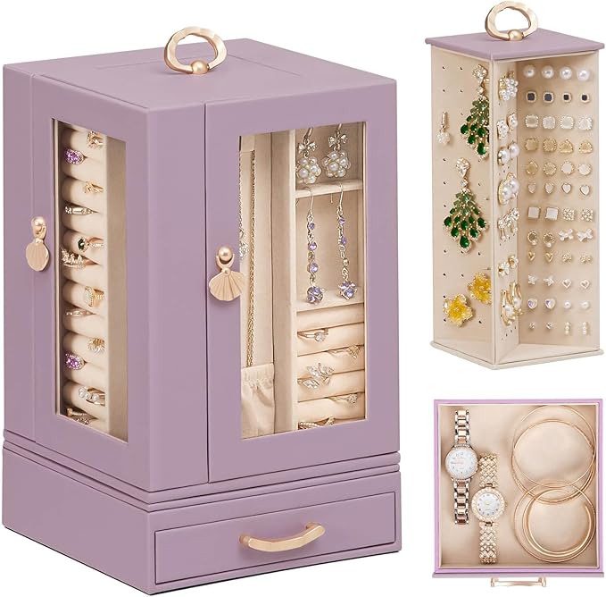 Enthralite Jewelry Box large for Dresser: Women Necklace Ring Storage Organizer with Compartments - Elegant Earring Holder...