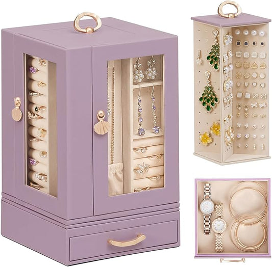 Enthralite Jewelry Box large for Dresser: Women Necklace Ring Storage Organizer with Compartments - Elegant Earring Holder...