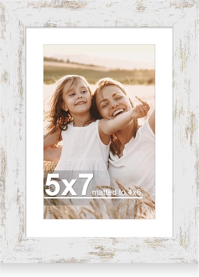 Hongkee 5x7 Picture Frame with Glass, Display Pictures 4x6 with Mat or 5 x 7 without Mat - Wall and Tabletop, 5 by 7 Photo...