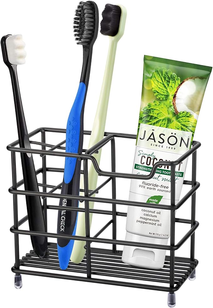 Urbanstrive 304 Stainless Steel Bathroom Toothbrush Holder Toothpaste Holder Stand Bathroom Accessories Organizer (Black, ...