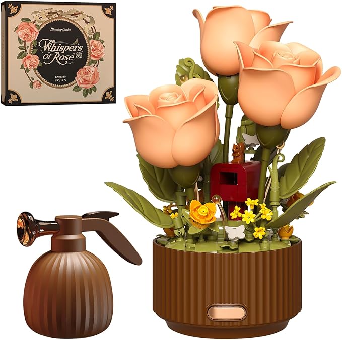 LANGLICHUN Rose Flower Building Blocks Set Motorized Blooming Flowers for Adults Romantic Gift for Women Girlfriend Home D...
