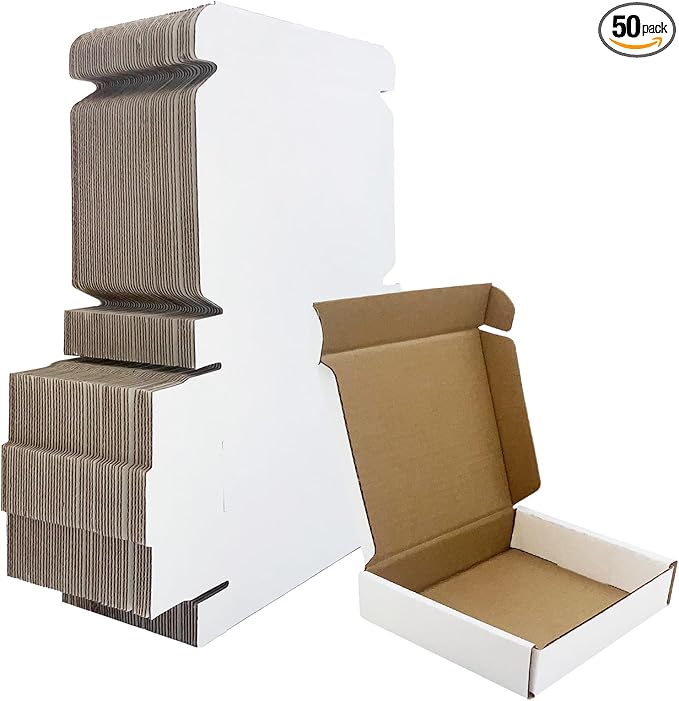 6x5x1 inch White Shipping Boxes 50 Pack, Small Corrugated Cardboard Mailer Boxes Bulk for Packaging Business Mailing Gift，...