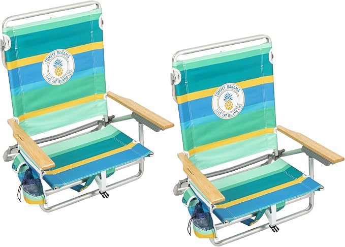 Tommy Bahama 5-Position Classic Lay Flat Backpack Cooler and Cup Holder Beach Chair, Portable Folding Beach Chair for Tann...