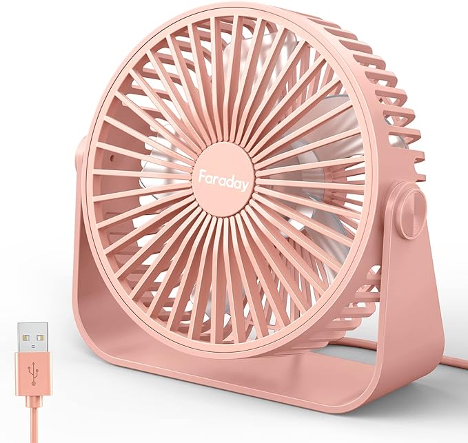 FARADAY USB Desk Fans 5 Inches Portable Table Fans 360° Head Rotation Small Personal Desktop Fan for Home Office, 3 Speed...