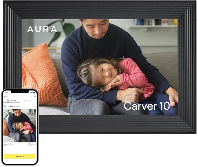 Aura Carver HD WiFi Digital Picture Frame, 10.1”, Add Photos with Aura App, Free Unlimited Storage - Wirecutter’s Pick for...