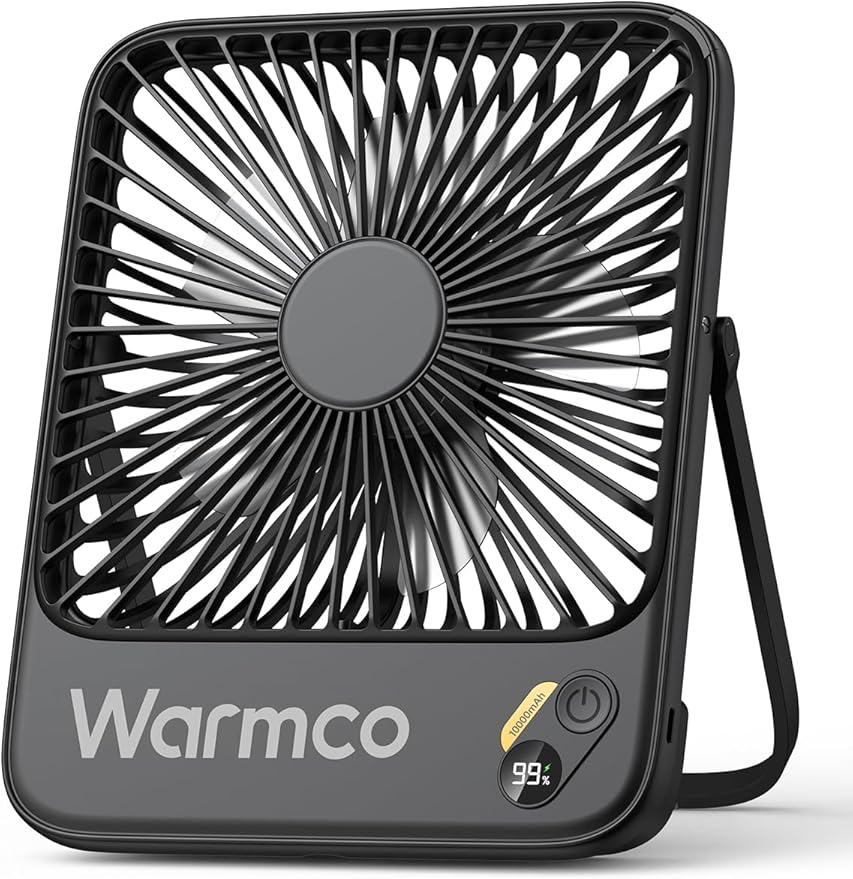 Warmco 10000mAh Portable Travel Fan 7-inch, Max 24H Runtime, Ultra-thin Quiet Rechargeable Battery Operated Desk Fan with ...