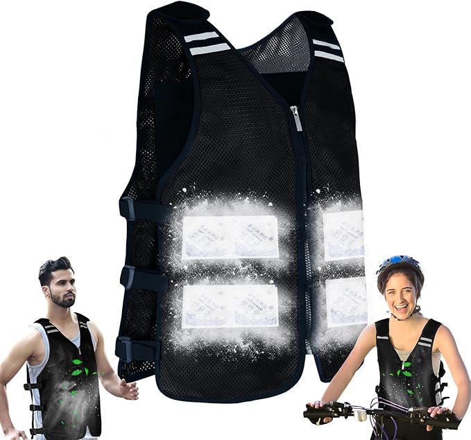 Cooling Vest for Men&Women, Reflective Ice Vest with 32 PCS Ice Packs, Cool Jacket for Hot Weather Summer Workout