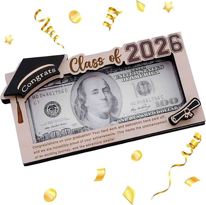 Graduation Gifts 2026 Money Holder, Wooden Graduation Money Cash Envelope Box for Class of 2026 Senior College University ...