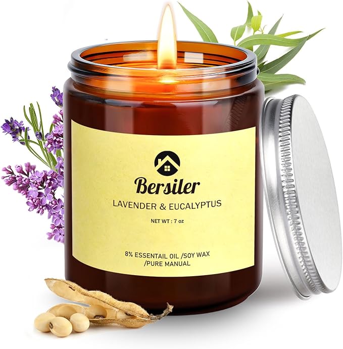 Bersiler Aromatherapy Candles, Scented Candles, 7OZ Lavender Eucalyptus Candles Stress Relief and Relax for Home & Bedroom...