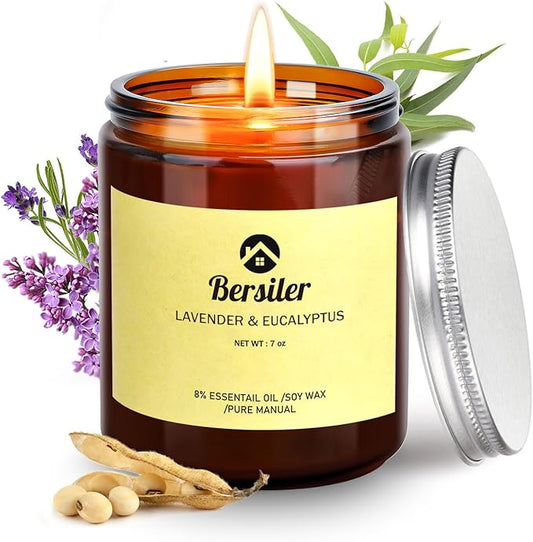 Bersiler Aromatherapy Candles, Scented Candles, 7OZ Lavender Eucalyptus Candles Stress Relief and Relax for Home & Bedroom...