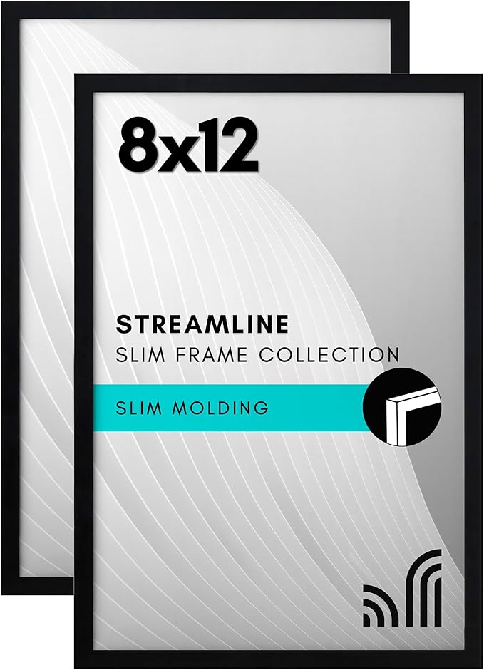 Americanflat 8x12 Picture Frame with Shatter-Resistant Glass - Set of 2 - Streamline Collection - Thin Border Photo Frame ...
