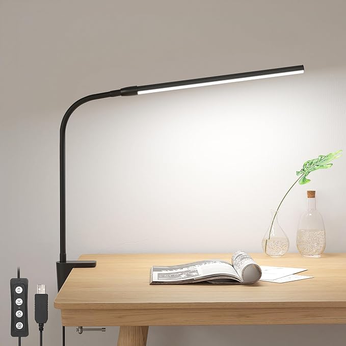 Lepro Clip on Desk Lamp LED Reading light Dimmable USB Small Clamp Lamp with 3 Color Modes 10 Brightness, Adjustable Flexi...