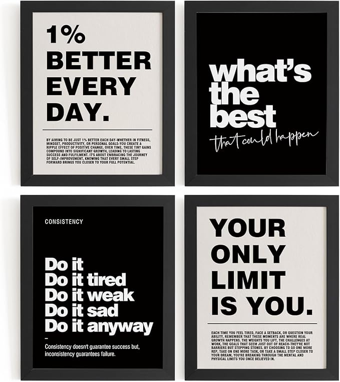 DSHFG Motivational Inspirational Office Wall Art Decor Prints Set of 4, Black Motivational Wall Decor Trendy Retro Posters...