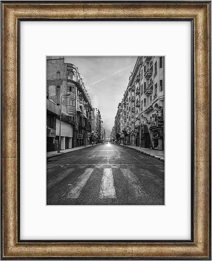 Golden State Art, 11x14 Photo Frame with Mat for Pictures 8x10 and Real Glass (Dark Gold Brown & Bronze Pewter Panel with ...