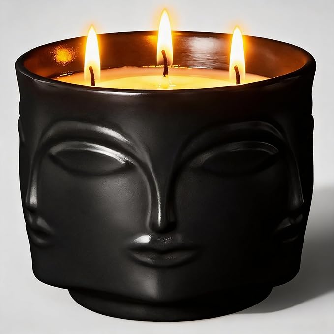 Viyffo 20oz Large Black Scented Candle – Vanilla Dreamscape & Amber Oud, 3 Wick Non Toxic Soy Candle, Funny Matte Ceramic ...