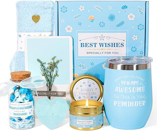 Birthday Gifts for Women,Unique Blue Gifts Basket Ideas for Women Gifts Box for Her Self Care Relaxing Spa Gift Set Birthd...