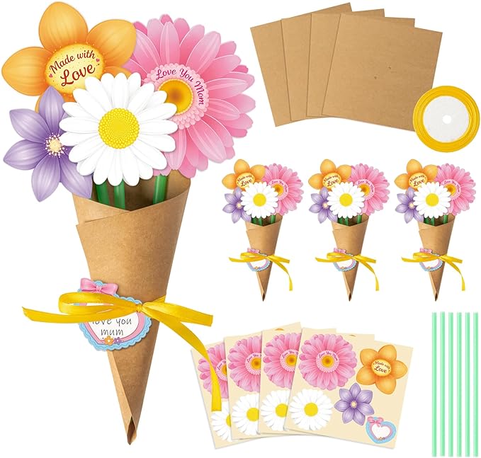 BDDYYI 28 Set Mother's Day Flower Bouquet DIY Kit Floral Paper Craft for Teacher Appreciation & Home Decor Thankful Gift f...