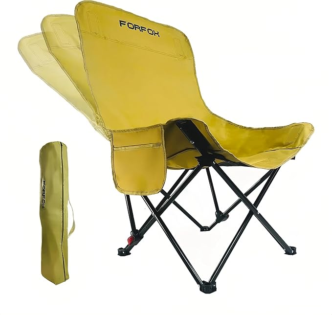 FORFOX Adjustable Portable Folding Camping Chair with High Back, Side Pockets, Headrest, Lightweight Lawn Chair for Outdoo...