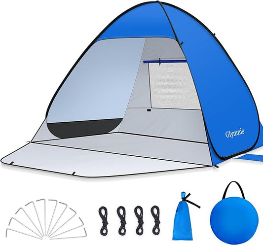Glymnis Pop Up Beach Tent Beach Shade Tent for 1-4 Persons Sun Shelter UPF 50+ Enclose Zipper Door Portable Easy Up Beach ...