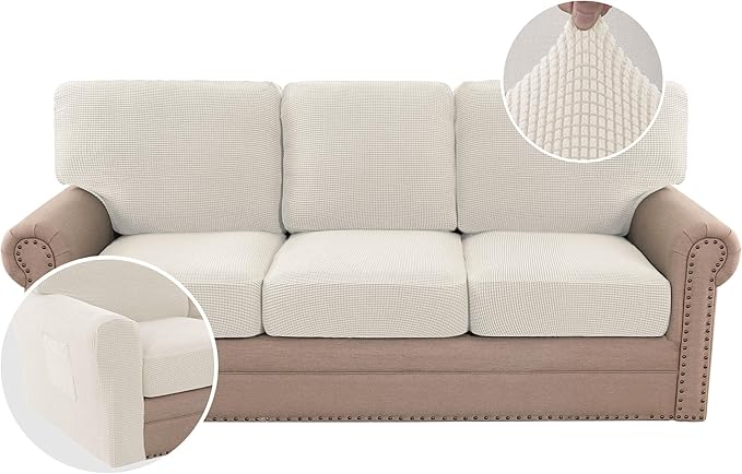 H.VERSAILTEX Multi-Pieces Sofa Covers Stretch Couch Covers Form Fitted Seats and Back Cushions Covers (3 Seat Covers Plus ...