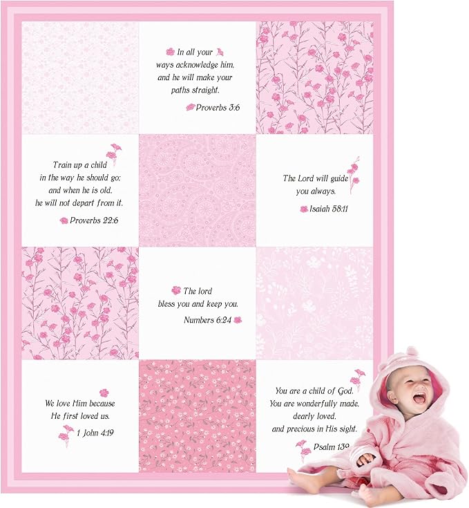 Oudain Christian Baby Blankets with Bible Verses Scripture Flowers Paisley Baby Receiving Baptism Blanket Christian Christ...
