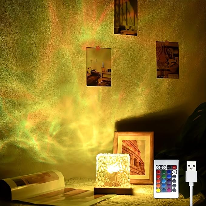 YXQUA Northern Lights Ocean Wave Projector Light, Galaxy Light Projector, 16 Colors Gradual Rotating Flame Water Ripple Am...